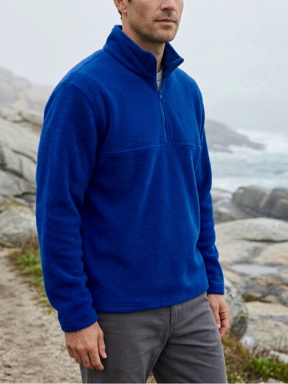Vintage 90s J Crew Made USA Royal Blue 1/4 Zip Fleece Pullover LT Tall